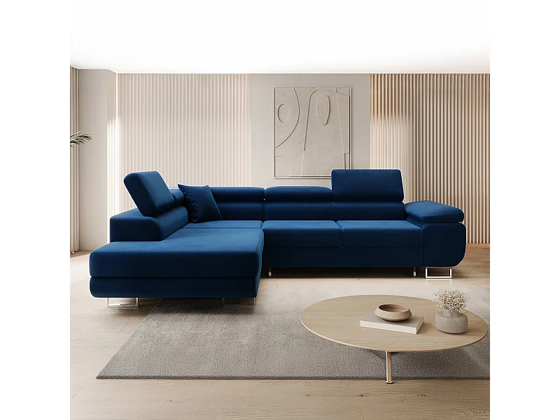 Canapé d'angle gauche convertible Marius velours Bleu