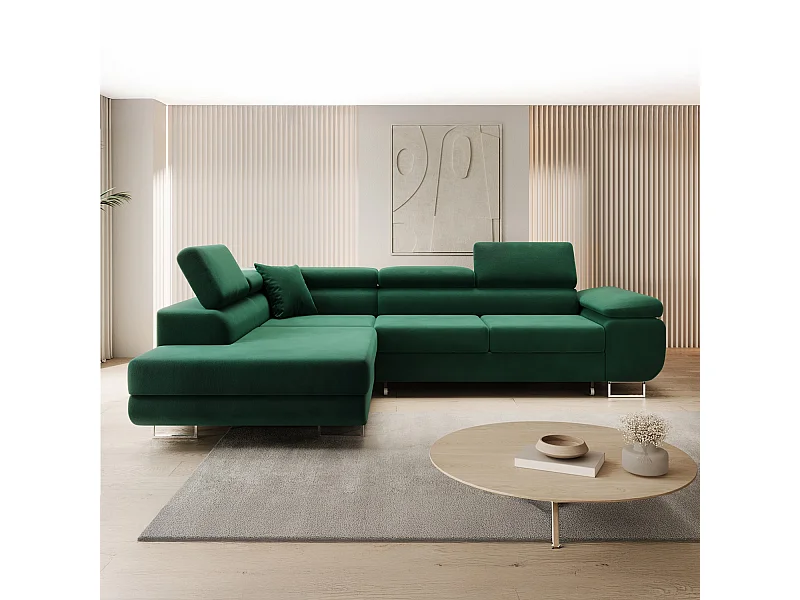 Canapé d'angle gauche convertible Marius velours Vert