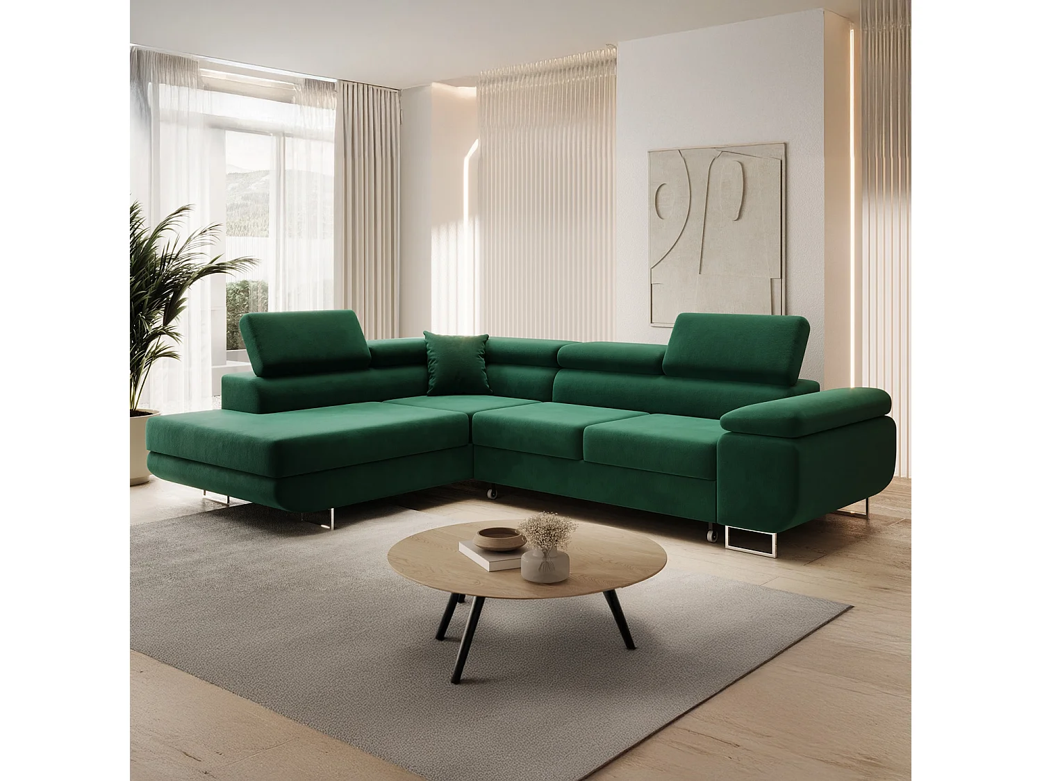 Canapé d'angle gauche convertible Marius velours Vert