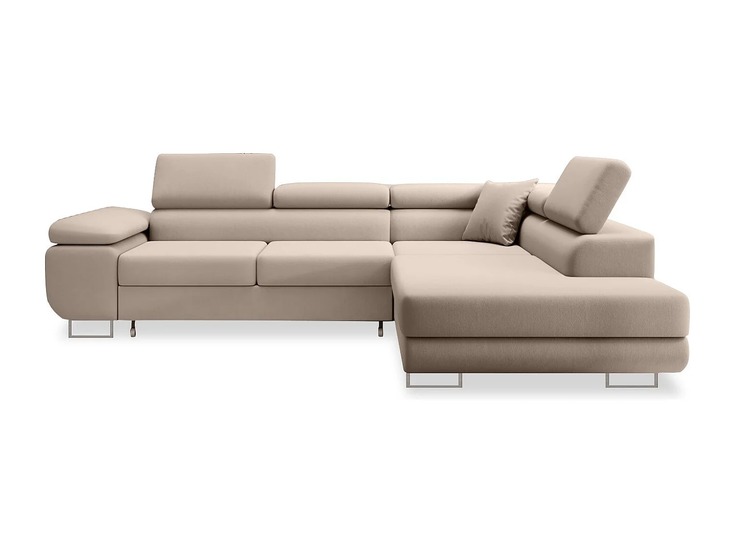 Canapé d'angle droit convertible Marius velours Beige