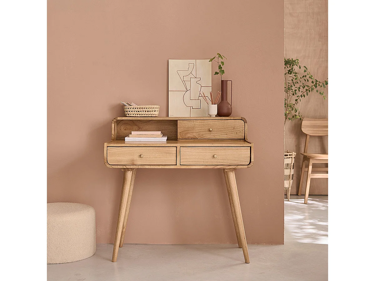 Bureau en bois massif 90 cm 3 tiroirs