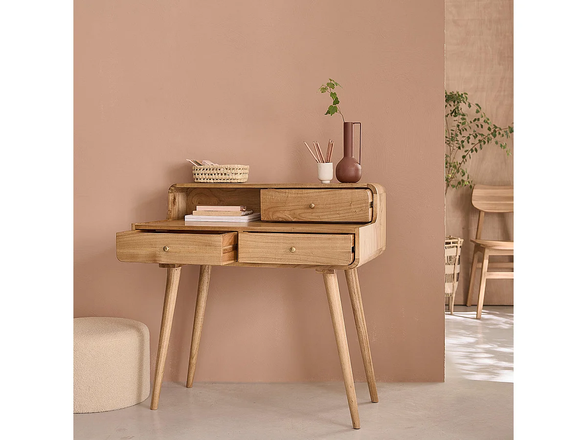 Bureau en bois massif 90 cm 3 tiroirs