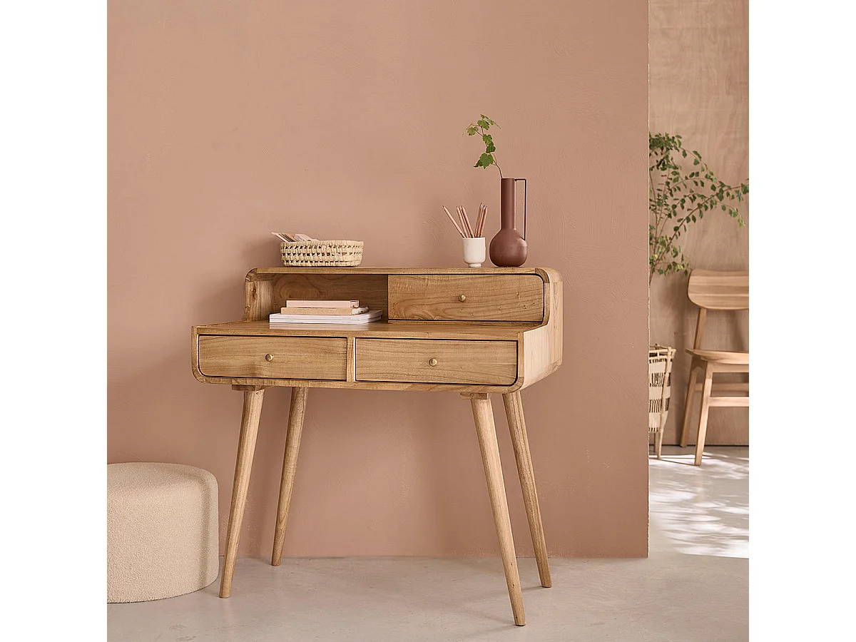 Bureau en bois massif 90 cm 3 tiroirs