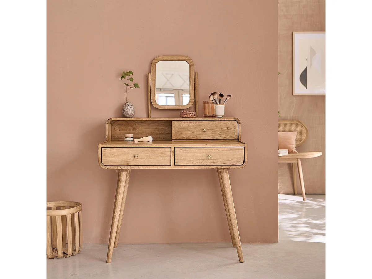 Bureau en bois massif 90 cm 3 tiroirs