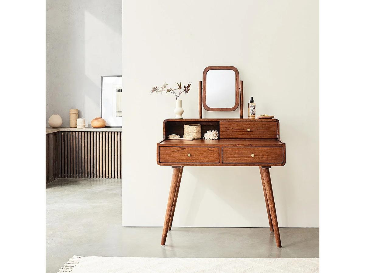 Bureau en bois massif 90 cm 3 tiroirs