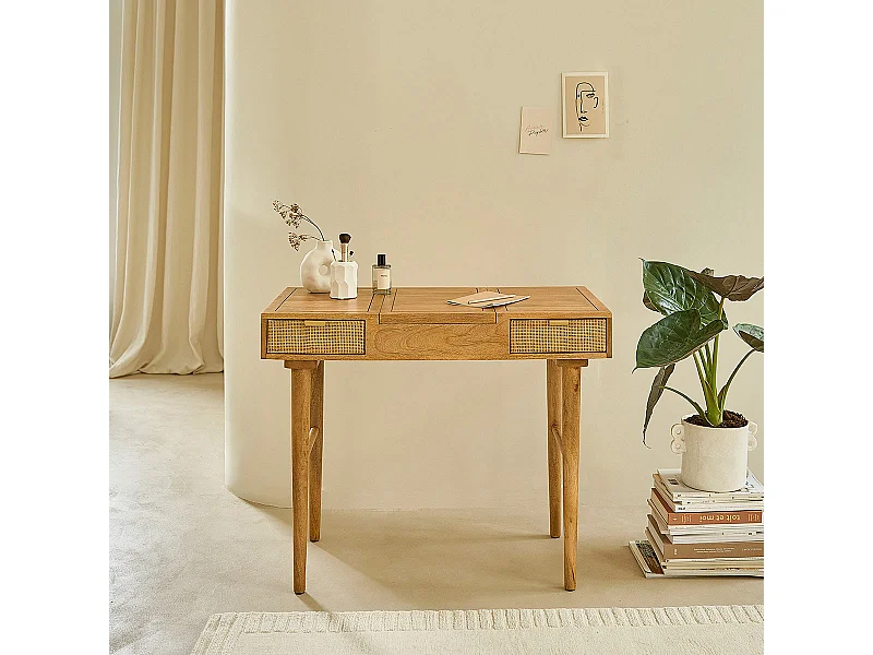 Bureau en manguier massif et cannage