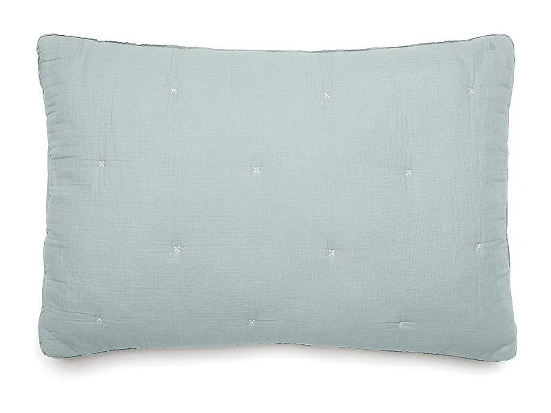 Housse de coussin capitonnée en mousseline de coton 40x60 cm ANDROS bleu lichen