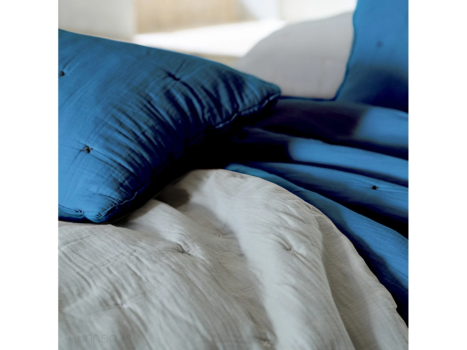 Housse de coussin capitonnée en mousseline de coton 40x60 cm ANDROS bleu marine