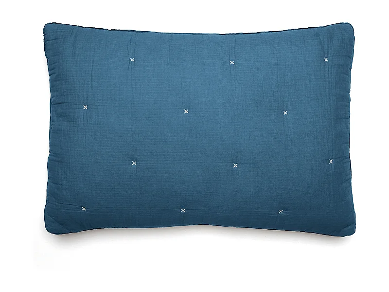 Housse de coussin capitonnée en mousseline de coton 40x60 cm ANDROS bleu marine