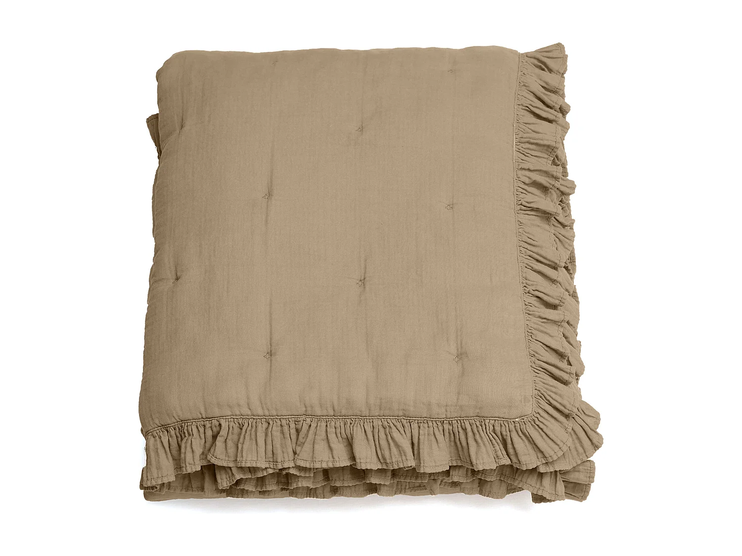 Couverture courtepointe en mousseline de coton 150x150 cm + 5 cm ELZA marron camel