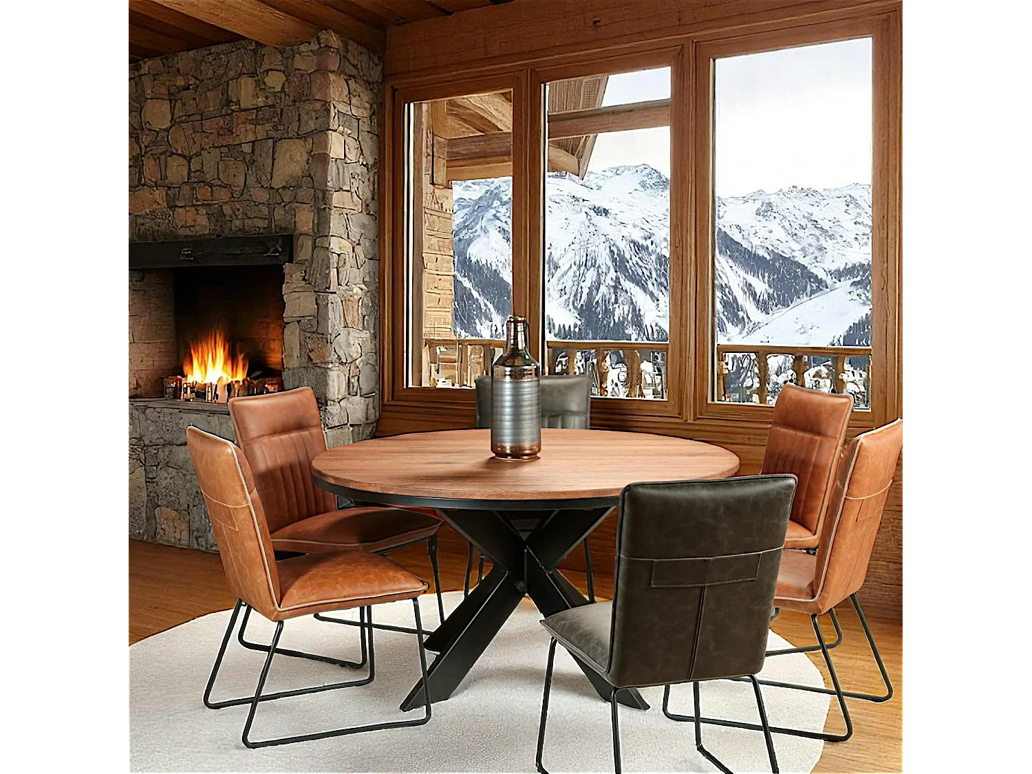 Table ronde extensible en chêne brun 140 cm PALERME