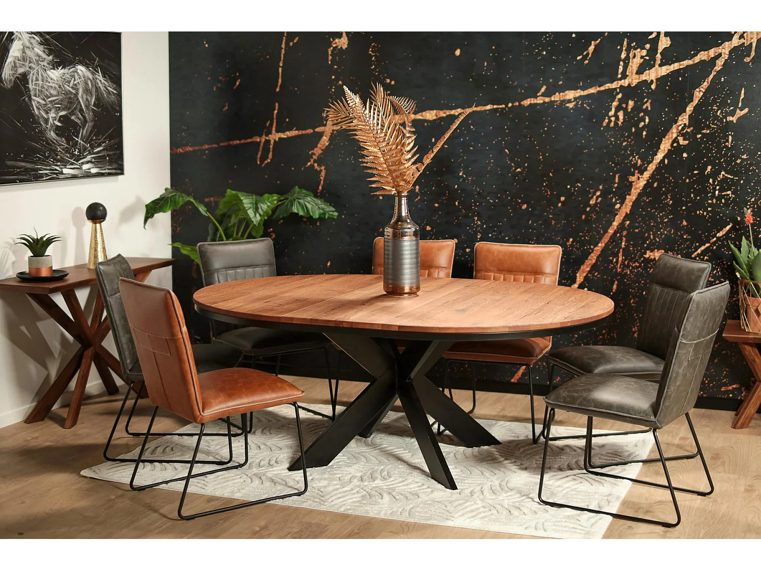 Table ronde extensible en chêne brun 140 cm PALERME