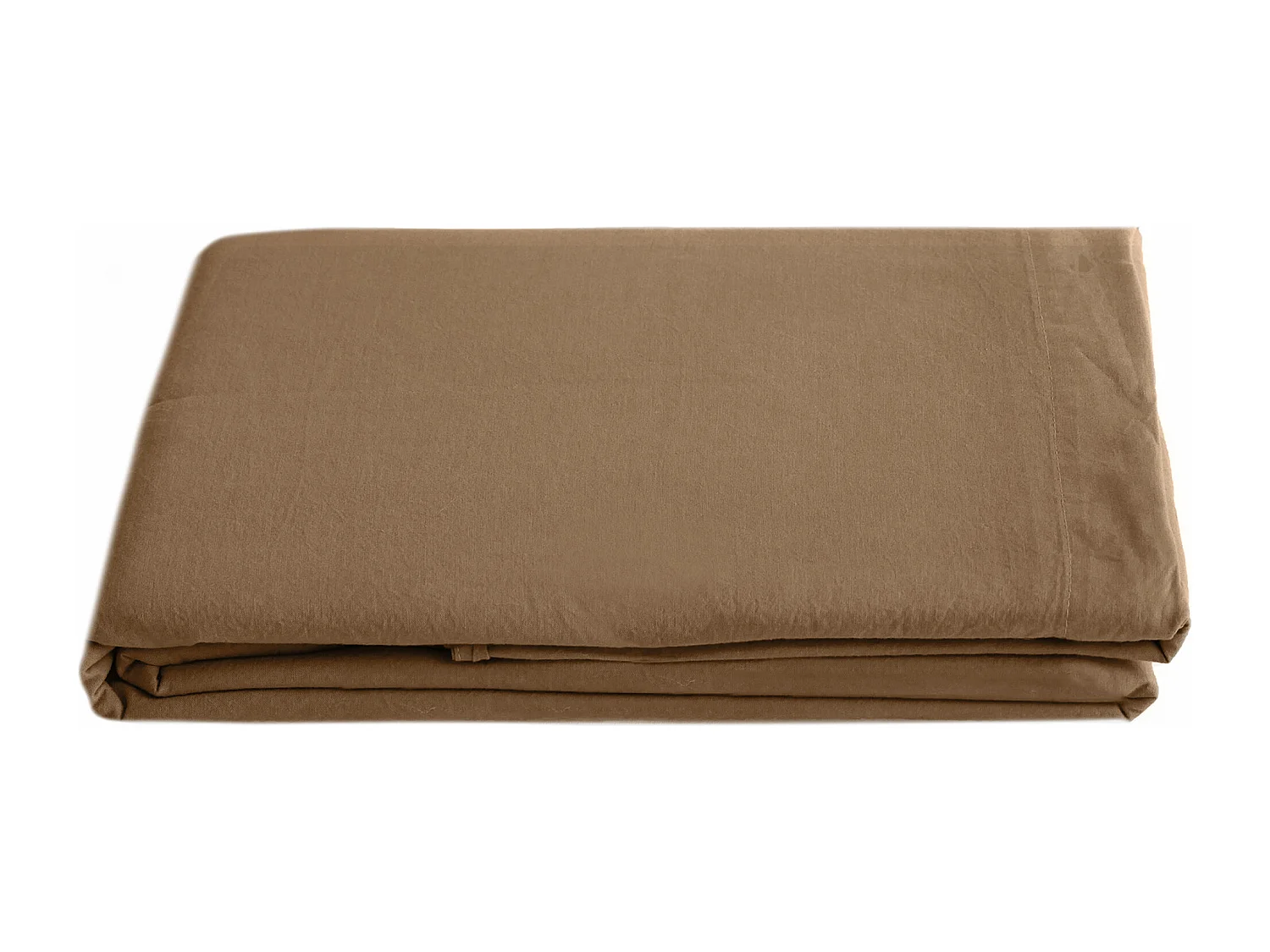 Drap plat PALACE pur coton lavé 240x290 cm uni marron cognac
