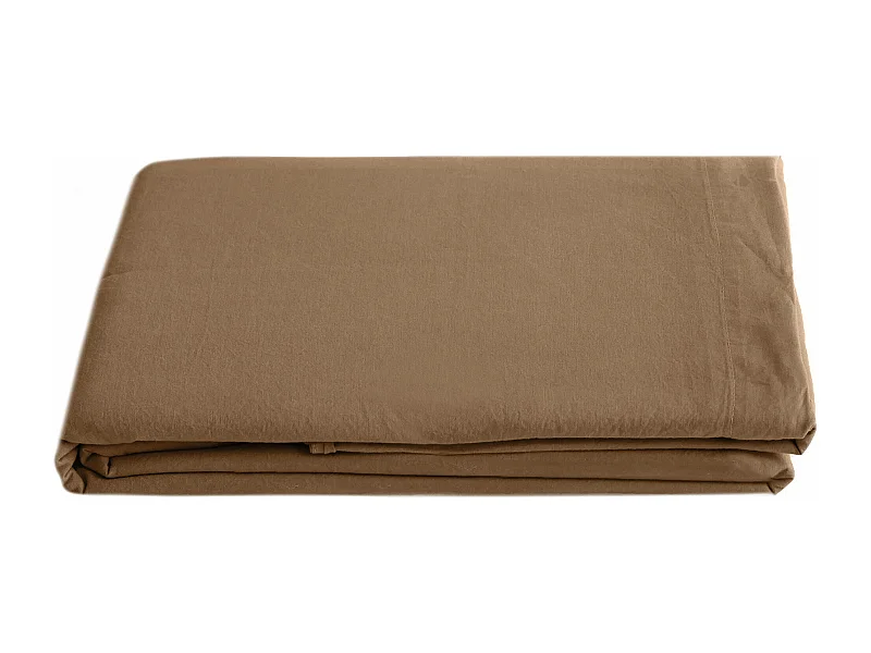 Drap plat PALACE pur coton lavé 240x290 cm uni marron cognac