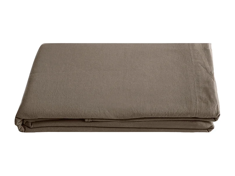 Drap plat PALACE pur coton lavé 240x290 cm uni marron tabac