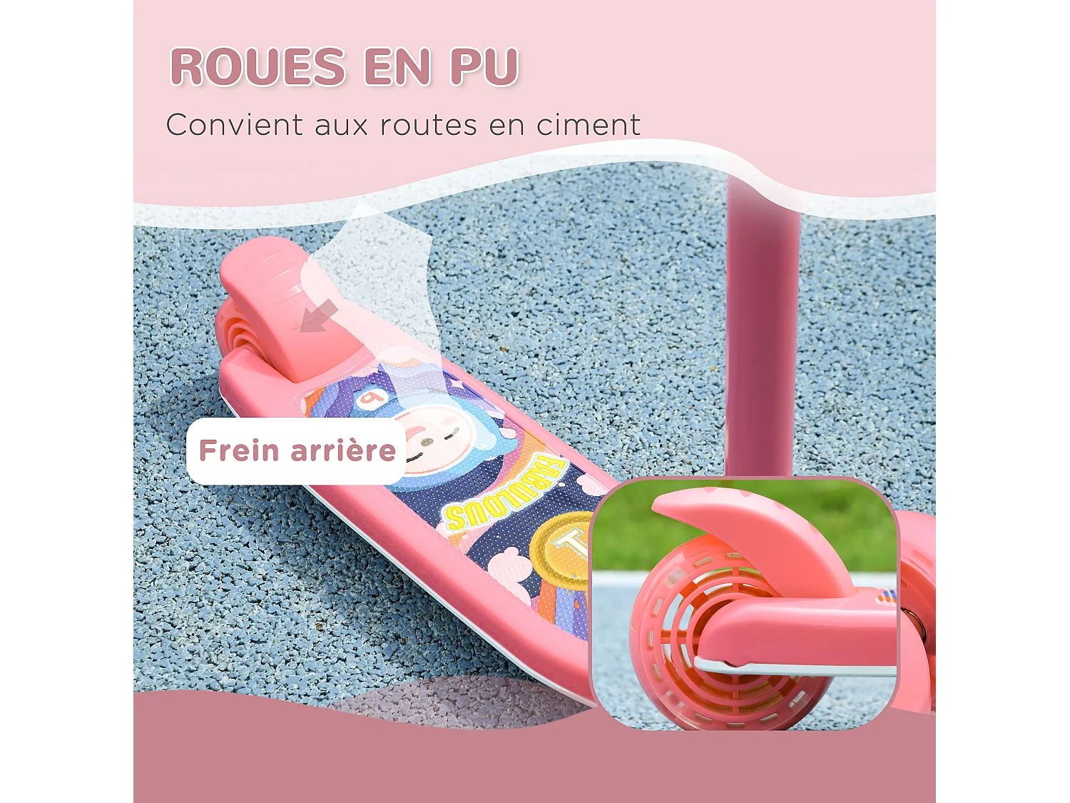 Trottinette pour enfants trottinette 3 roues lumineuses LED hauteur guidon réglable  frein à friction arrière rose