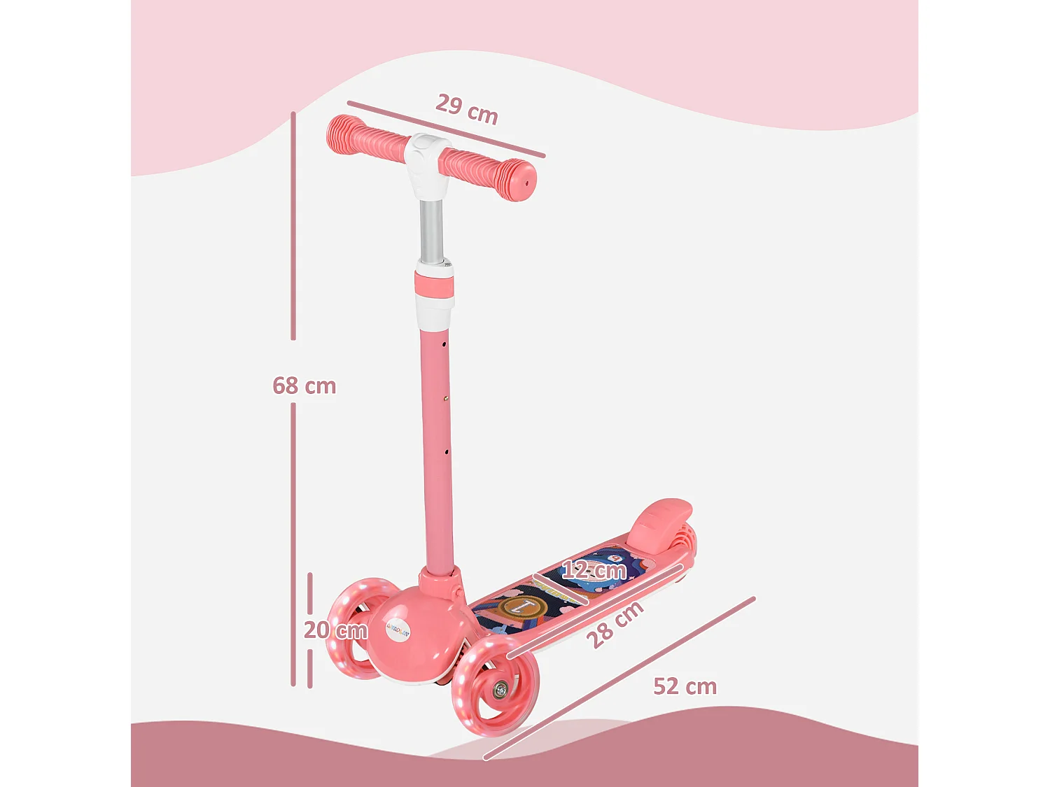 Trottinette pour enfants trottinette 3 roues lumineuses LED hauteur guidon réglable  frein à friction arrière rose