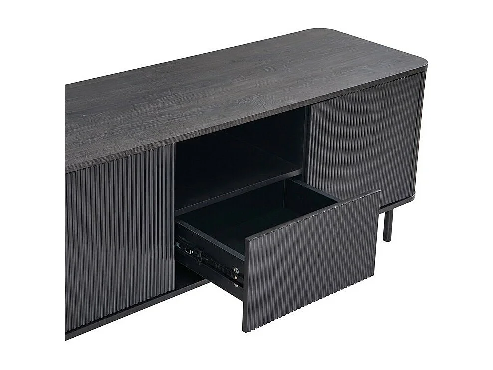 Mueble TV VAGOS – 1 hueco, 1 cajón, 2 puertas, 3 pasacables – L140 x H56 x P45 cm – Marrón oscuro – Diseño moderno