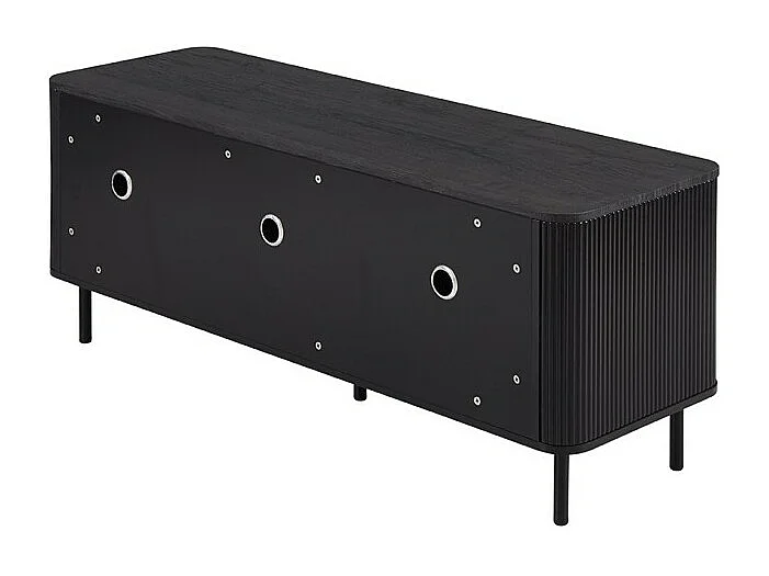 Meuble TV VAGOS – 1 niche, 1 tiroir, 2 portes, 3 passes câbles – L140 x H56 x P45 cm – Brun foncé – Design moderne