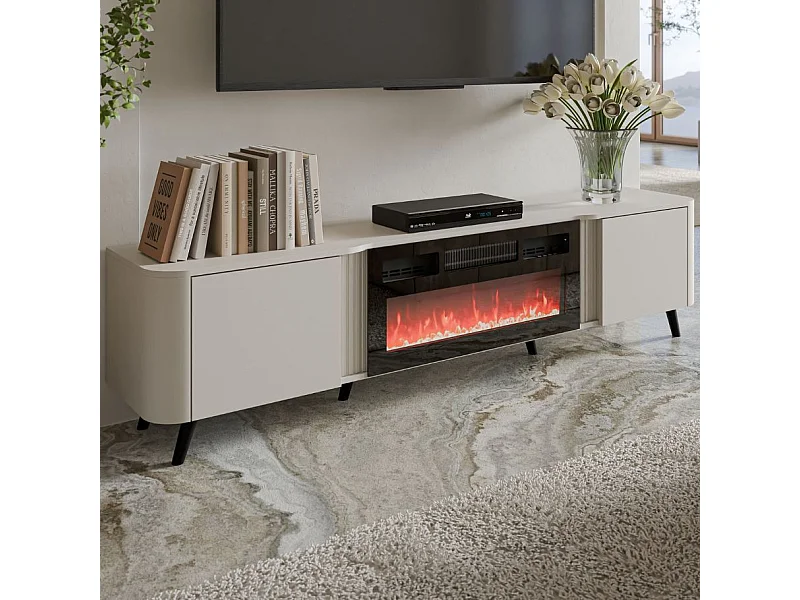 Mobile TV beige da 200 cm con camino elettrico Lucky