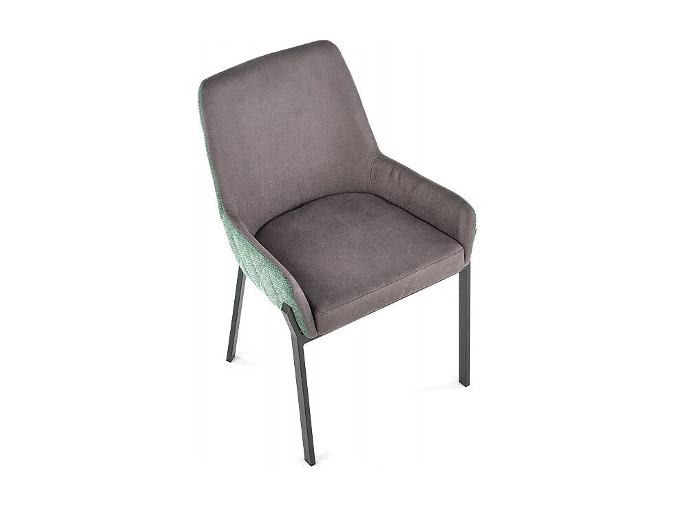 Sedia da pranzo grigia e verde con gambe in metallo nero OGMA