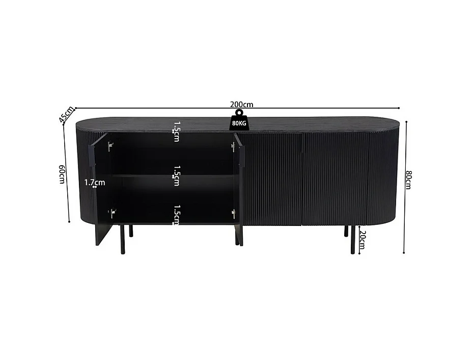 Buffetkast / Dressoir VAGOS – 4 deuren – Afmetingen L200 x H80 x D45 cm – Kleur donkerbruin – Designstijl