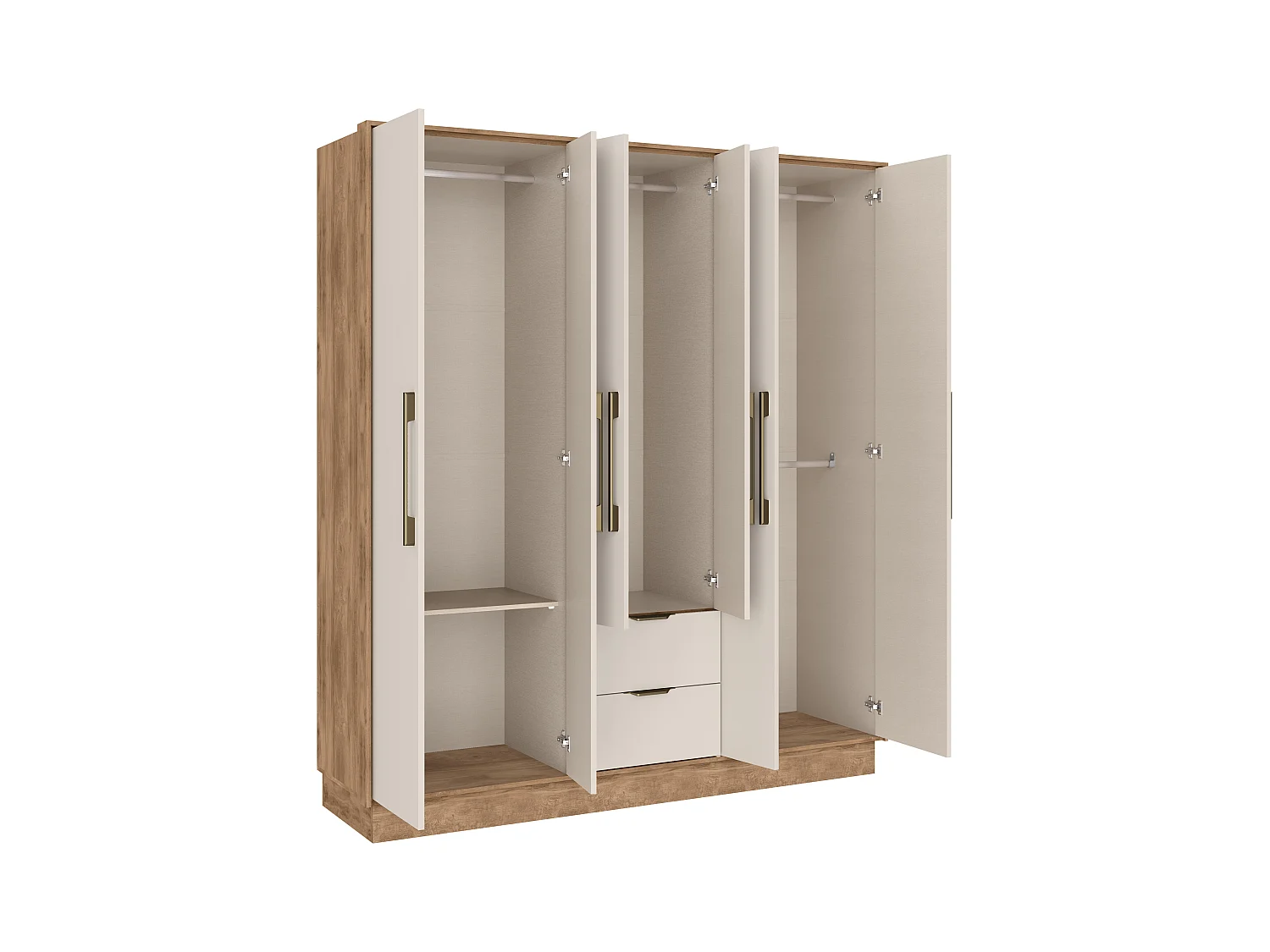Armoire 6 portes et 2 tiroirs - L162 cm - Coloris : Beige et naturel - FEOVA