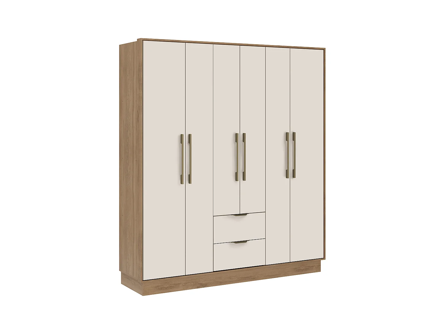 Skab med 6 låger og 2 skuffer - L162 cm - Farve: Beige og naturlig - FEOVA