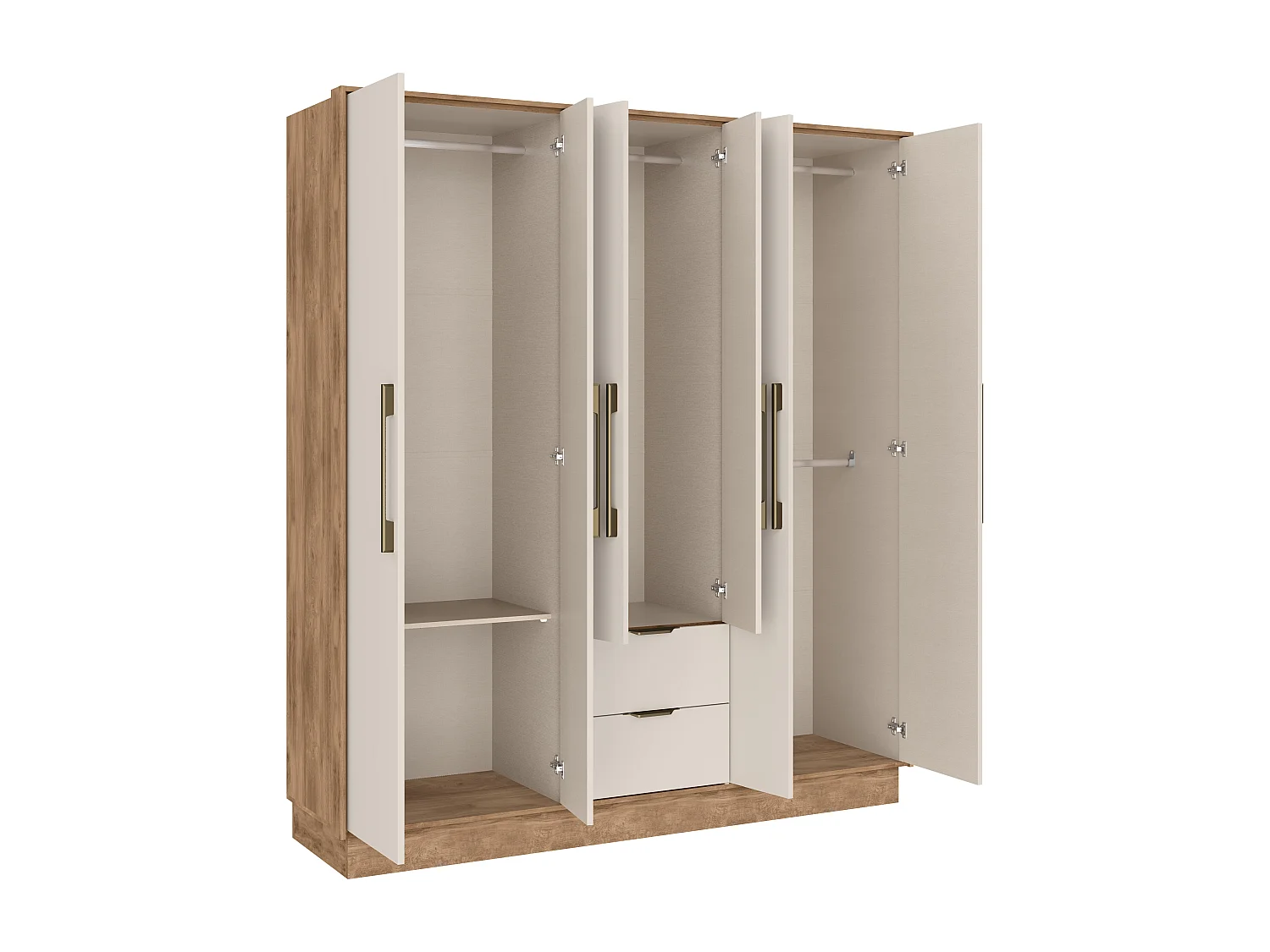 Skab med 6 låger og 2 skuffer - L162 cm - Farve: Beige og naturlig - FEOVA