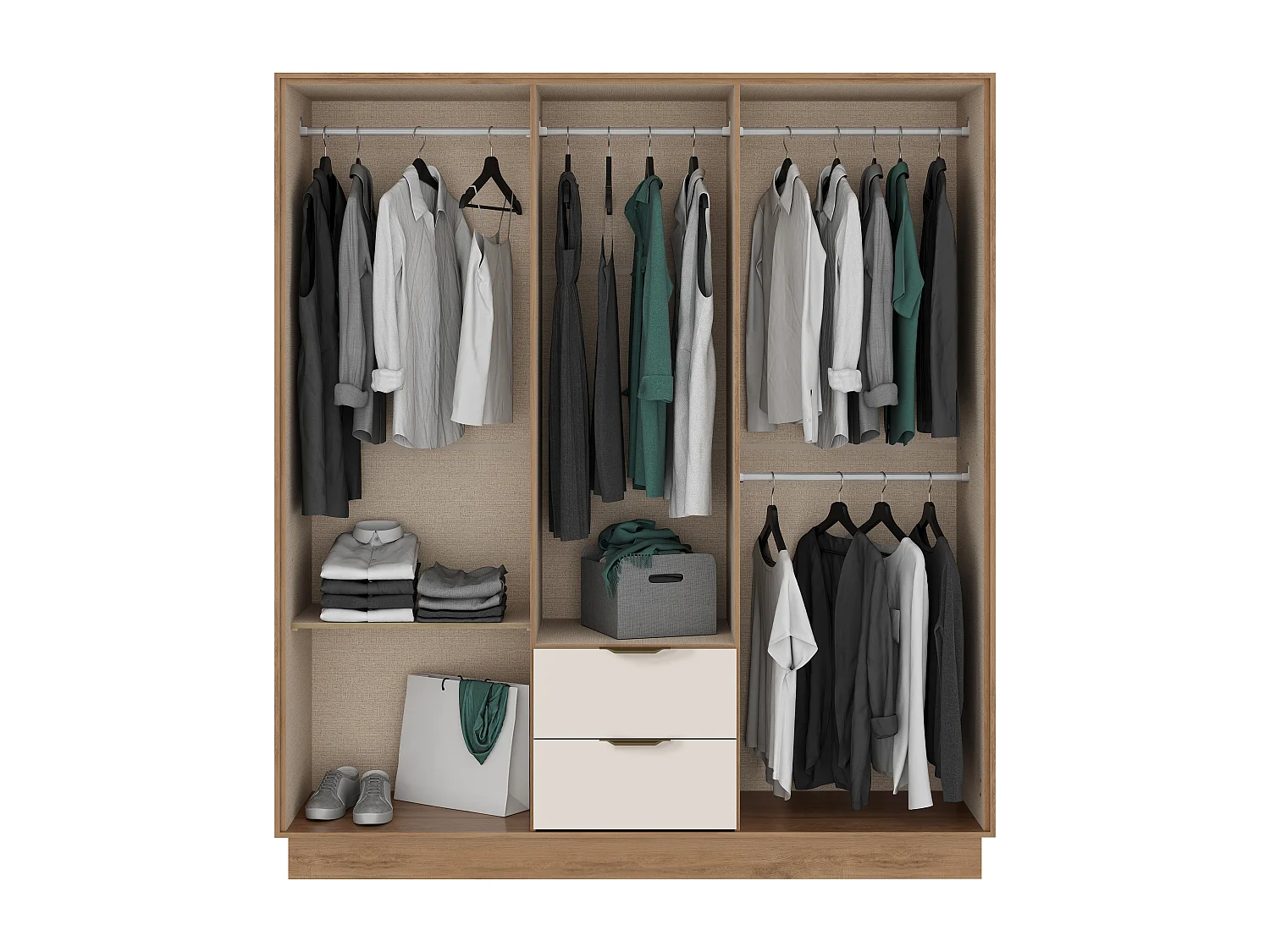 Garderob med 6 dörrar och 2 lådor - B162 cm - Färg: Beige och natur - FEOVA