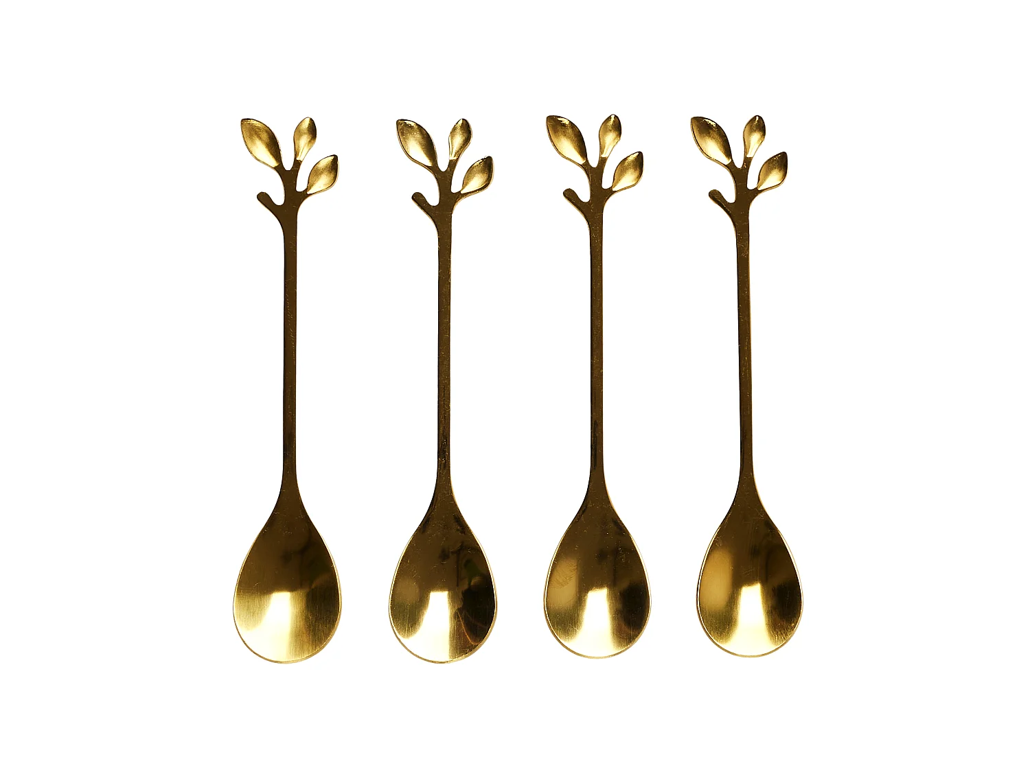Lot de 4 Cuillères à Café - HOME DECO FACTORY - Feuille Doré - Élégantes - Or