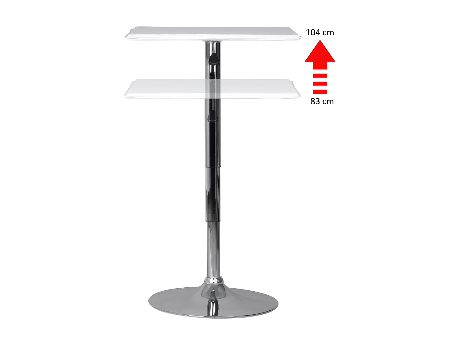 Stehtisch Bistrotisch Kunstleder Weiß höhen-verstellbar quadratisch, Design Bartisch Chrom robust eckig, Stehtisch Messetisch modern, Partytisch drehbar