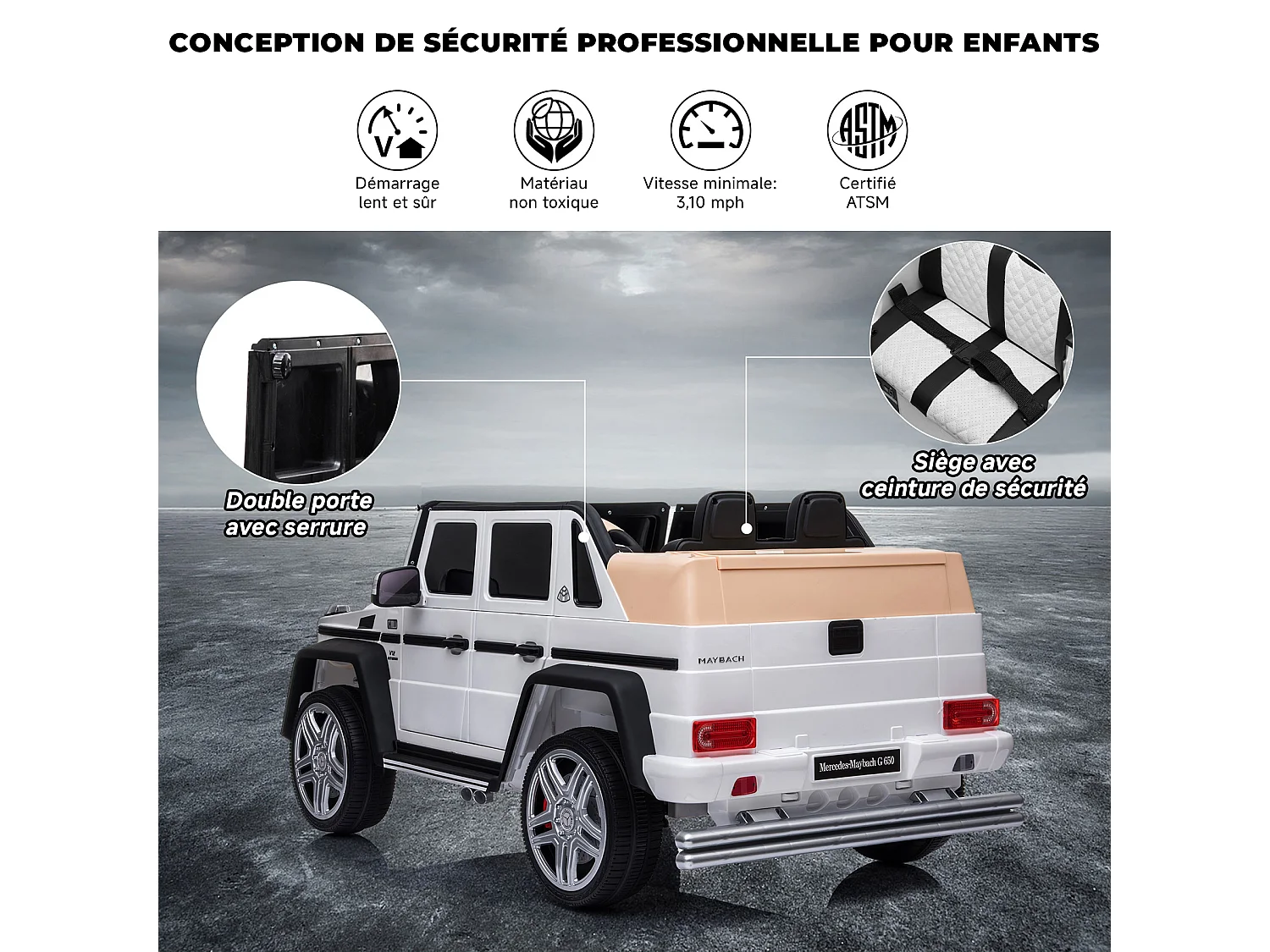 12V elektrische bufferauto, 2 snelheden, ASTM-gecertificeerd, met afstandsbediening, Bluetooth-muziek, LED-licht, 360° rotatie, blauw