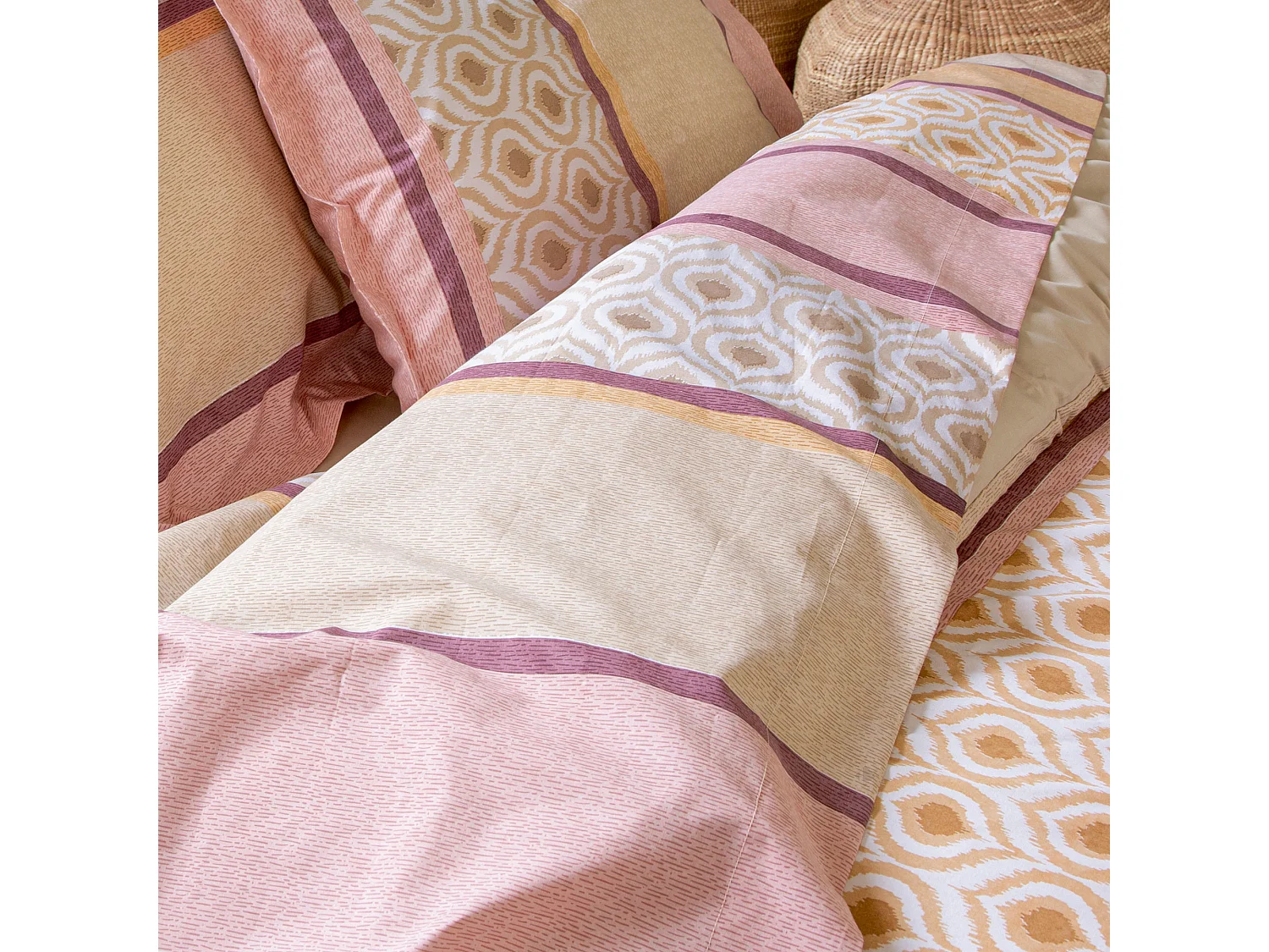 Drap plat 240x310 cm coton INOUK rose/beige