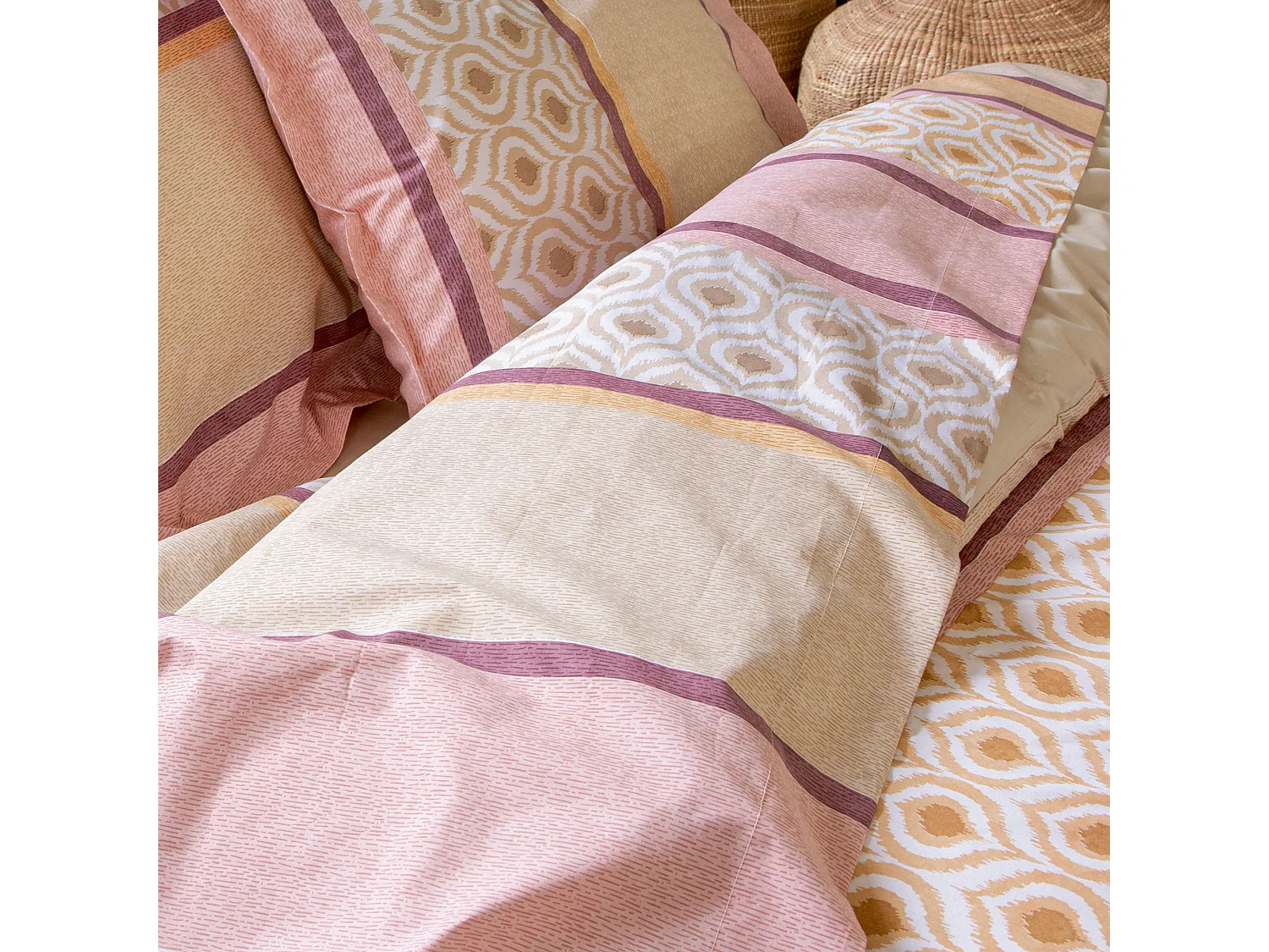 Drap plat 180x290 cm coton INOUK rose/beige