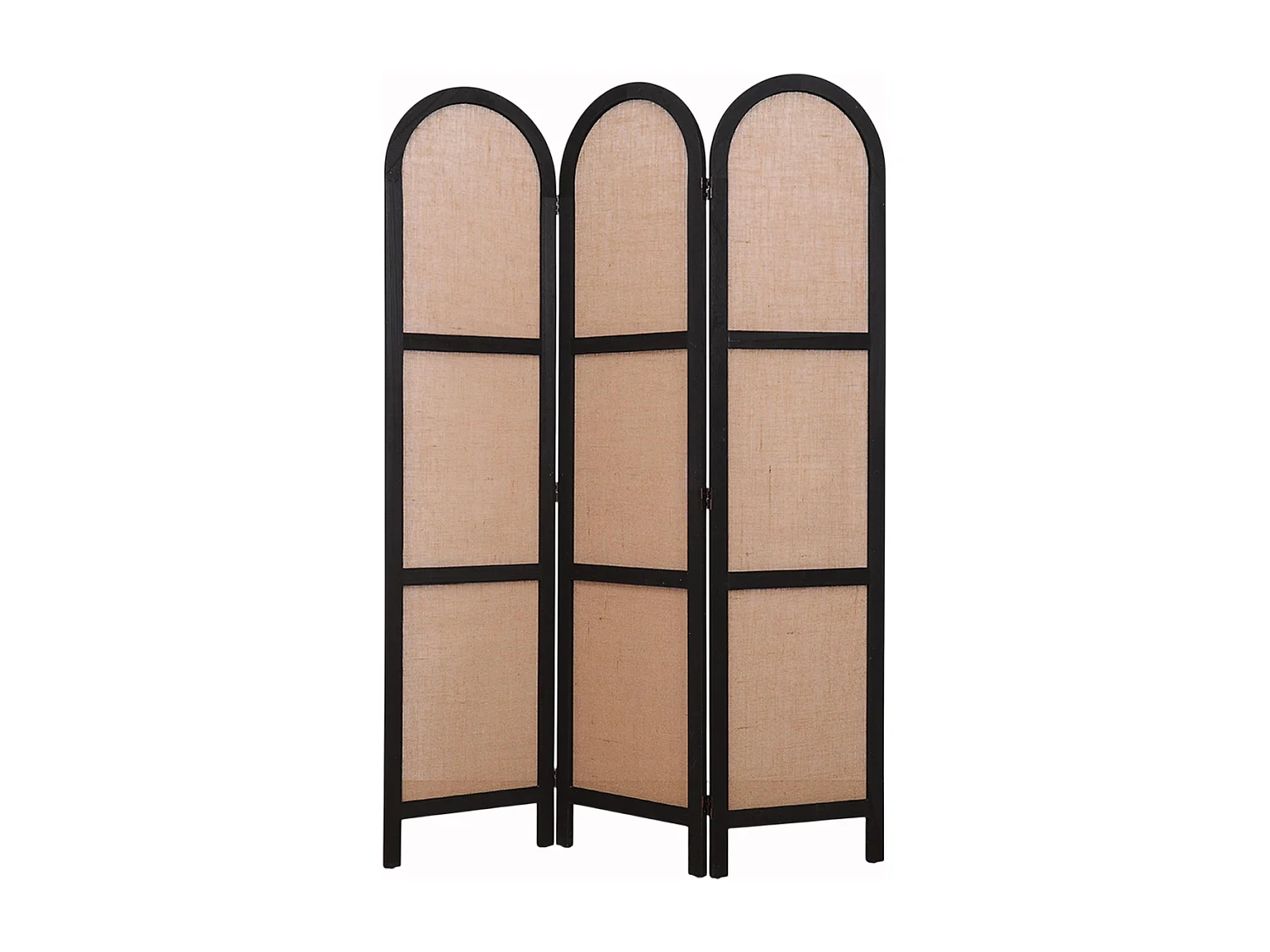 Paravent, séparateur de pièce en cannage et bois avec 3 pans coloris noir et beige - Hauteur 170 x longueur 120 cm