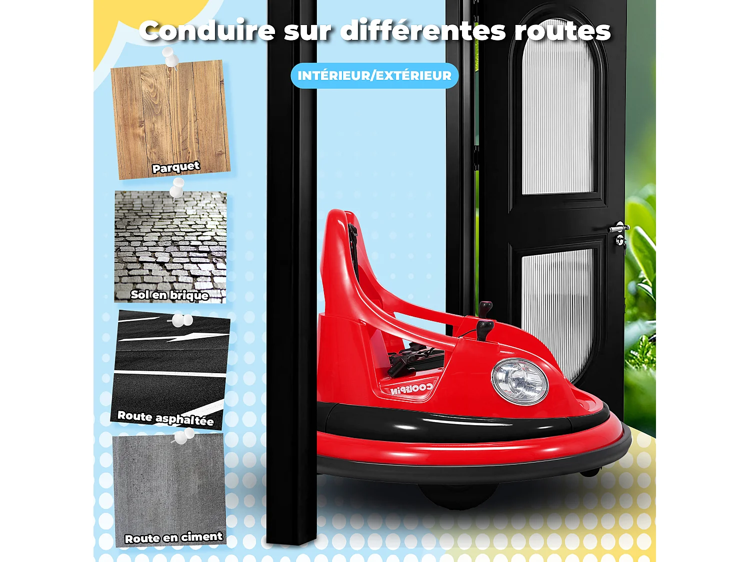 Voiture tampon électrique 12V à 2 vitesses, certifiée ASTM, avec télécommande, musique Bluetooth, lumière LED, rotation à 360°, pour 1,5 à 5 ans, Rouge