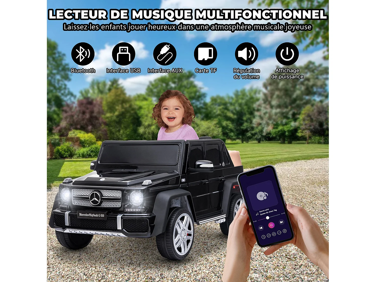 Voiture tampon électrique 12V à 2 vitesses, certifiée ASTM, avec télécommande, musique Bluetooth, lumière LED, rotation à 360°, pour  1,5 à 5 ans, Orange