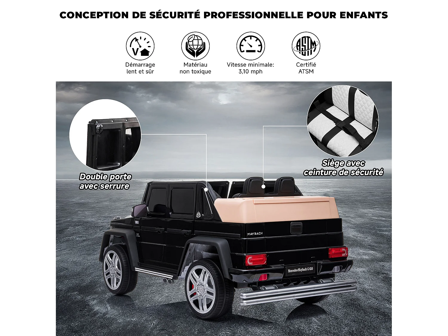 Voiture tampon électrique 12V à 2 vitesses, certifiée ASTM, avec télécommande, musique Bluetooth, lumière LED, rotation à 360°, pour  1,5 à 5 ans, Orange