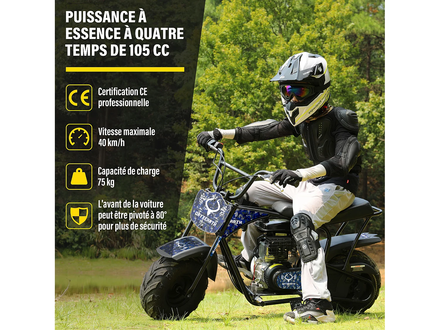 Vélo tout terrain pour enfants 105CC, 4 temps, fonctionnant à l'essence, mini moto tout terrain pour les plus de 13 ans