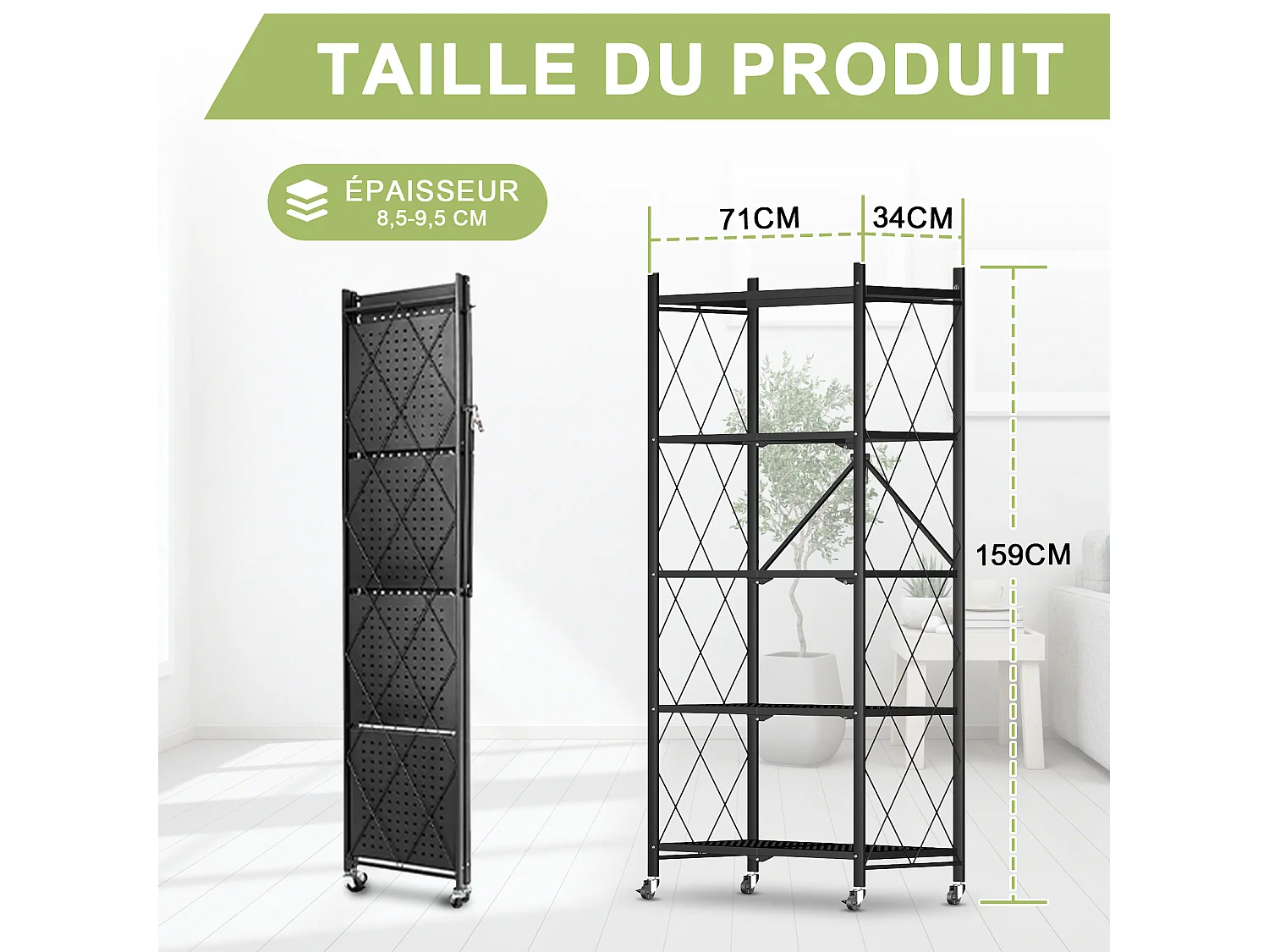 HomeMiYN 4-5 lagen opvouwbare opbergplank, multifunctionele opbergplank, rolplank, 71*34*159,40 cm, zwart