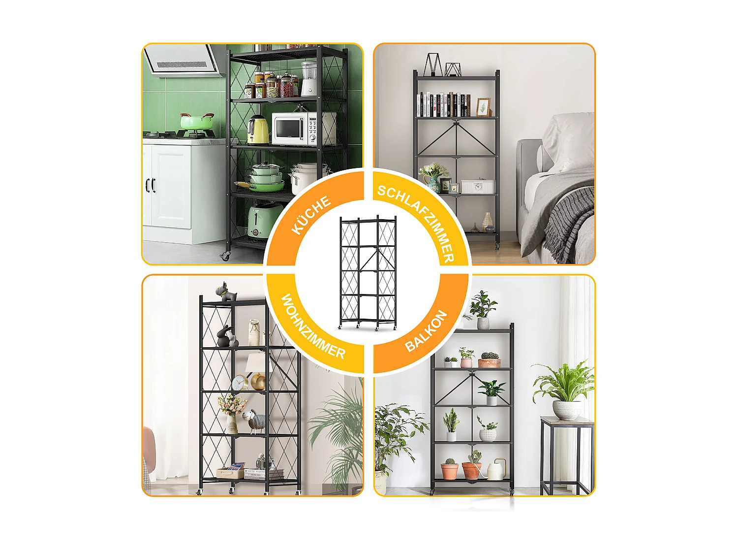 HomeMiYN Étagère de Rangement Pliable 4 à  5 Niveaux，Étagère de rangement multifonctionnel,Étagère à roulettes,71*34*159cm,Noir