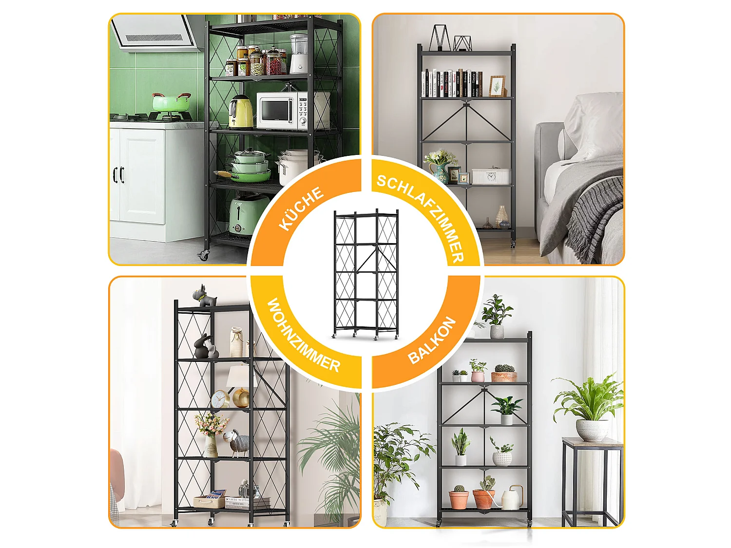 HomeMiYN Étagère de Rangement Pliable 4 à  5 Niveaux，Étagère de rangement multifonctionnel,Étagère à roulettes,71*34*159cm,Noir
