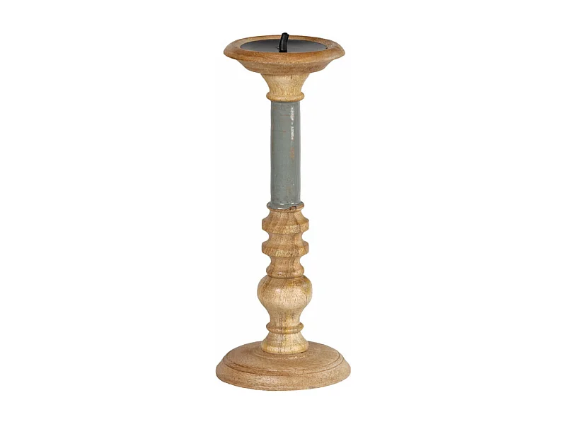 Bougeoir H. 31 cm en bois de manguier et gris laqué - LUXORIA 2899