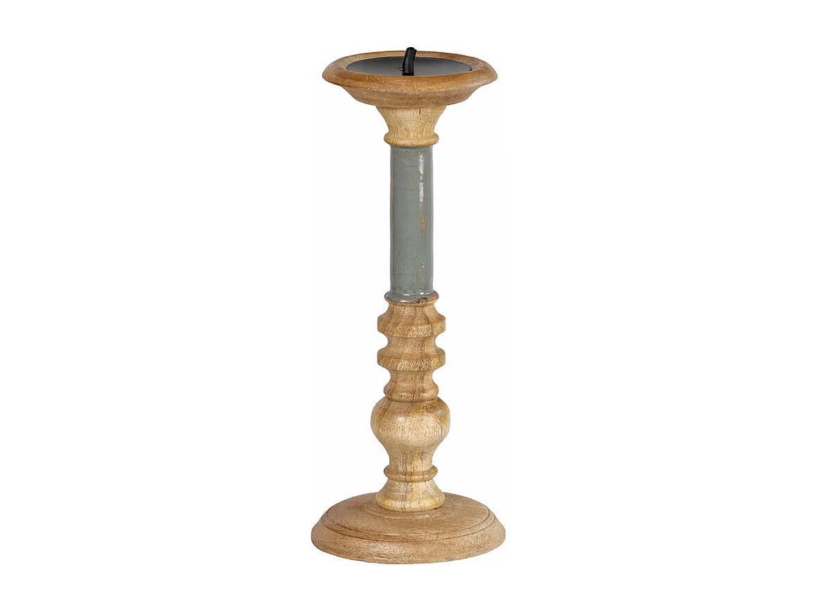 Bougeoir H. 31 cm en bois de manguier et gris laqué - LUXORIA 2899