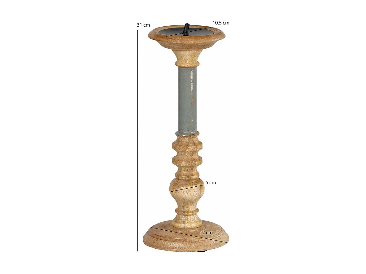 Bougeoir H. 31 cm en bois de manguier et gris laqué - LUXORIA 2899