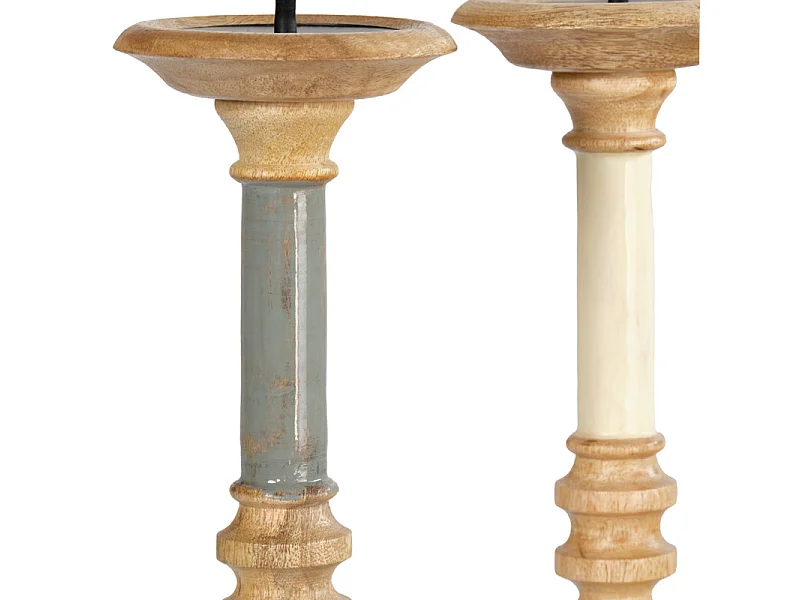 Bougeoir H. 31 cm en bois de manguier et gris laqué - LUXORIA 2899