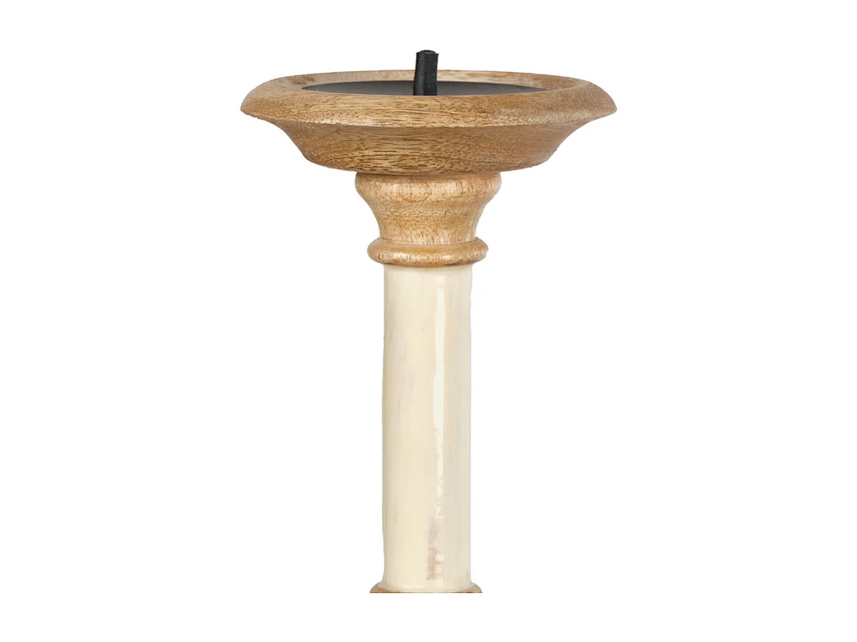 Bougeoir H. 31 cm en bois de manguier et blanc laqué - LUXORIA 2905