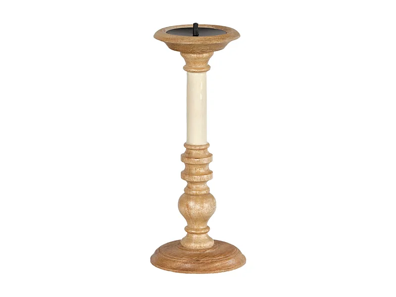 Bougeoir H. 31 cm en bois de manguier et blanc laqué - LUXORIA 2905