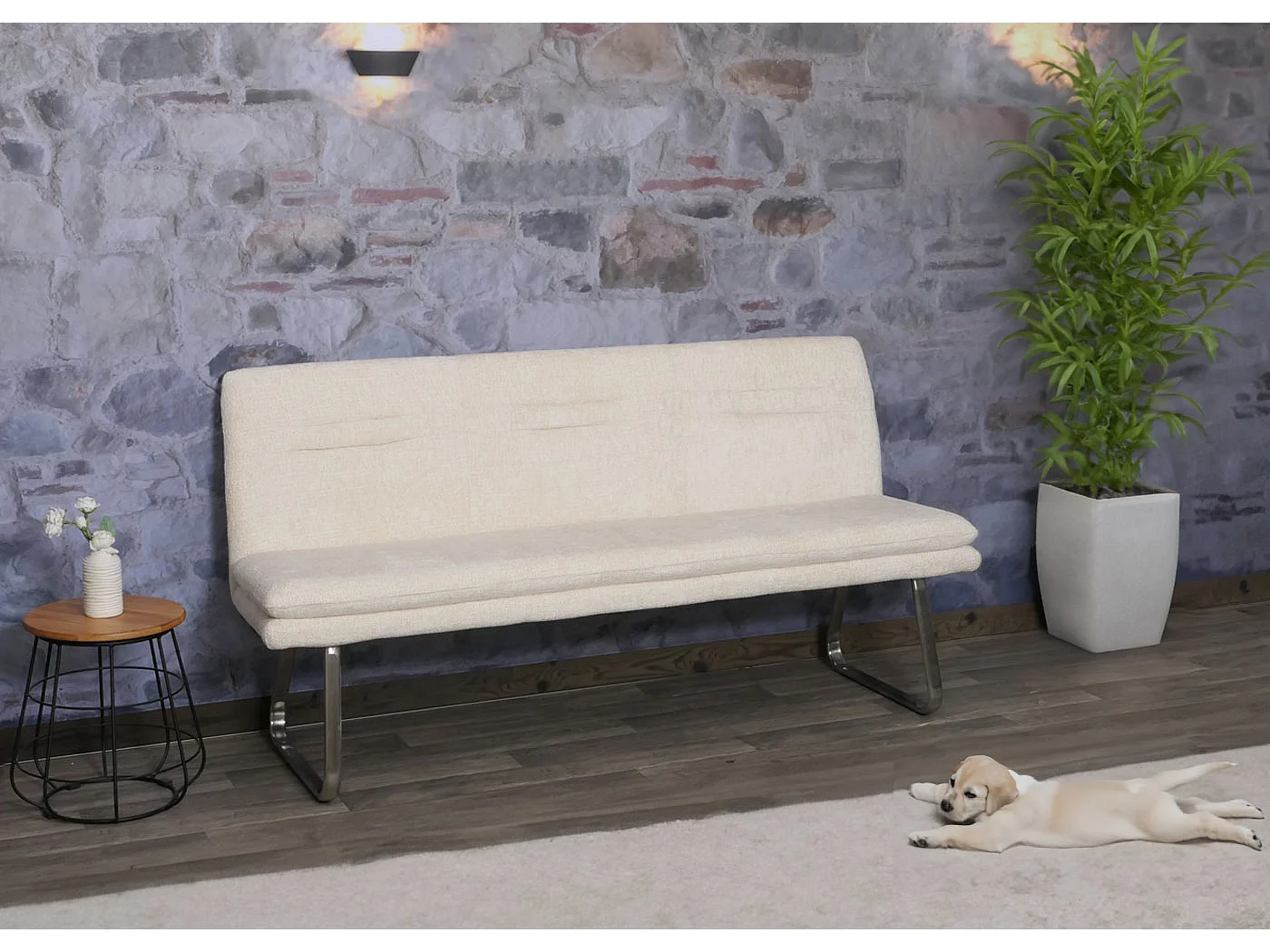 Banco corrido MCW-H70,  creme